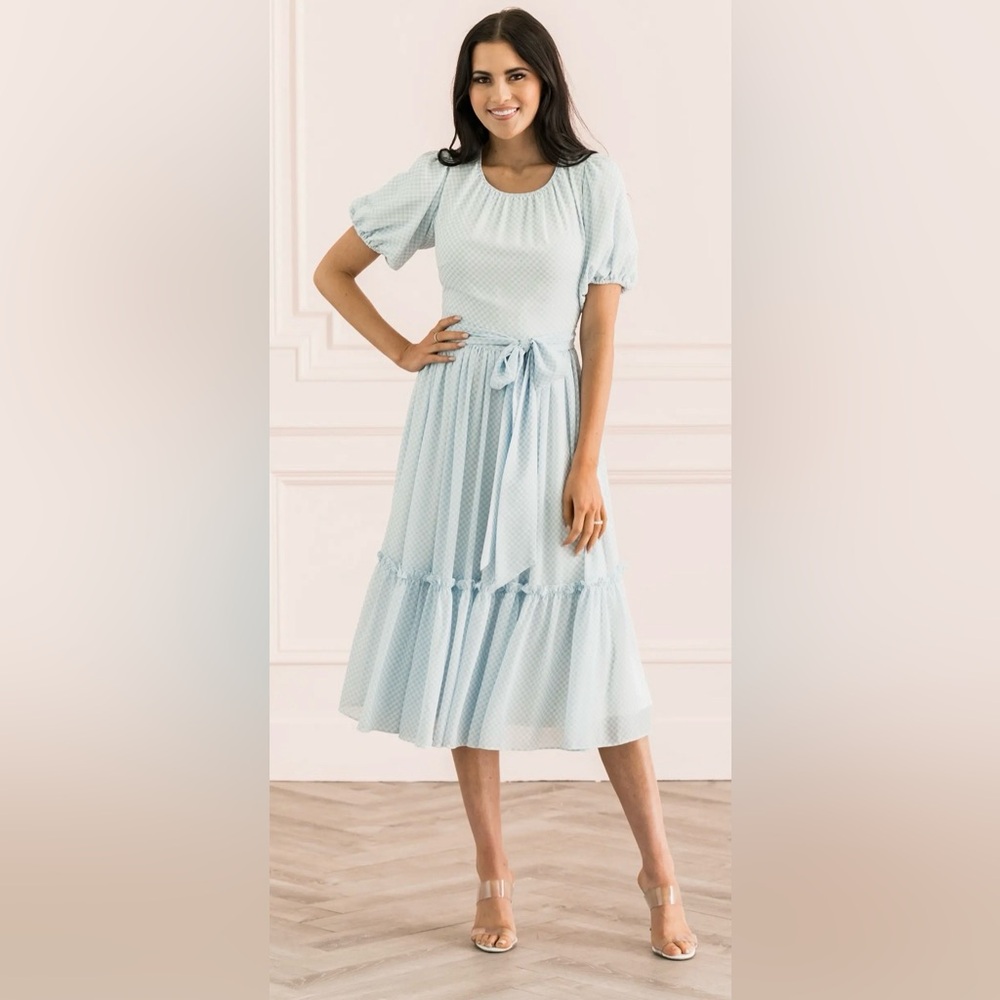 Gingham Nap Dress Puff-Sleeve Midi Dress by Rachel Parcell Large